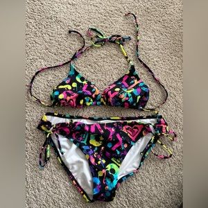 Roxy Black Paint Splatter Triangle Bikini Large